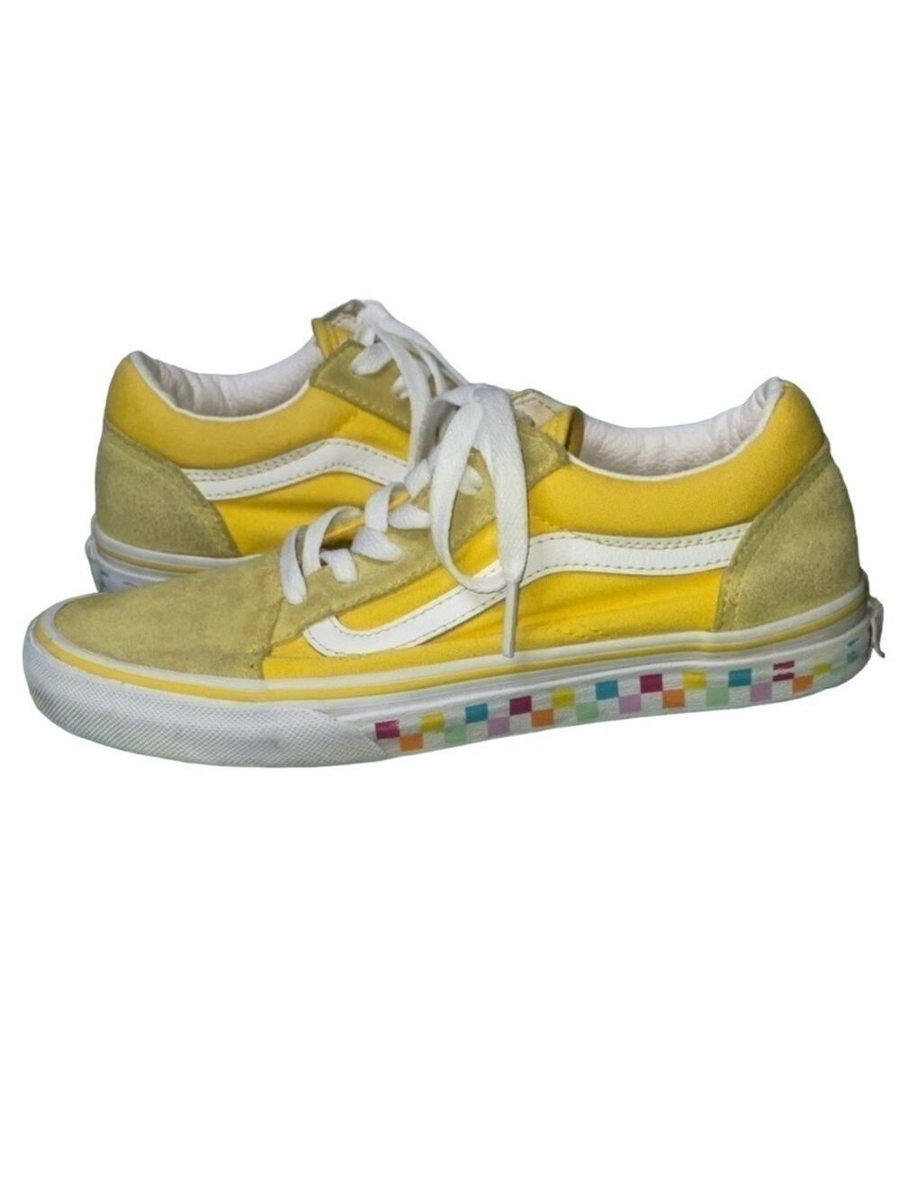 Vans yellow Checkerboard Shoes Sneakers Size
4.5 Yellow rainbow checkered